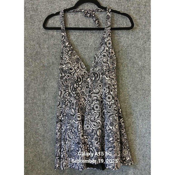 A Shore Fit Swimsuit Swimdress One Piece Black White Size 10 Women's Halter - Picture 1 of 8